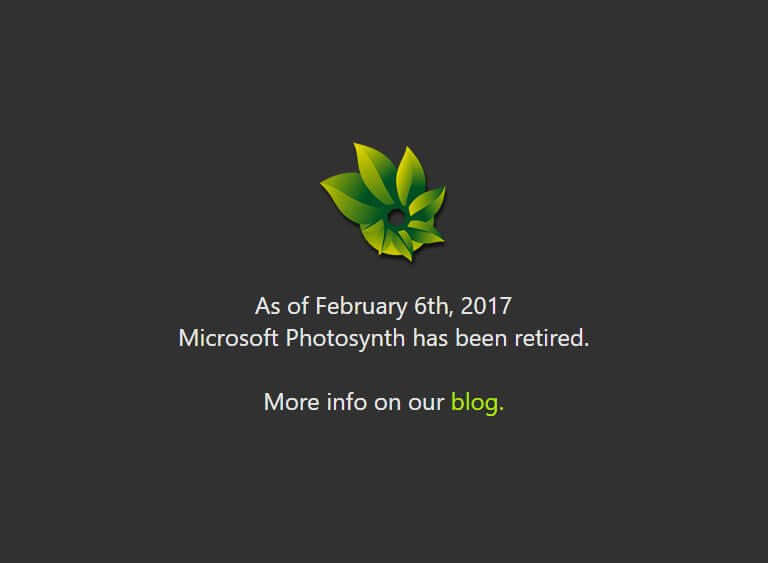 Microsoft Photosynth has been retired on February 6, 2017 