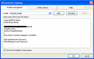 InFormEnter-Options-Profile-Management-Input-menu-items per line