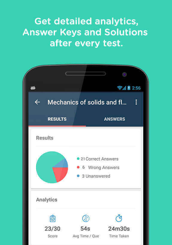 Entr Android App Detailed Analytics, Answer Keys and Solutions After Every Test