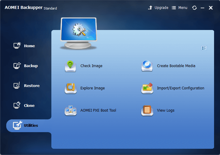 AOMEI Backupper 3.5 Utilities tab Options