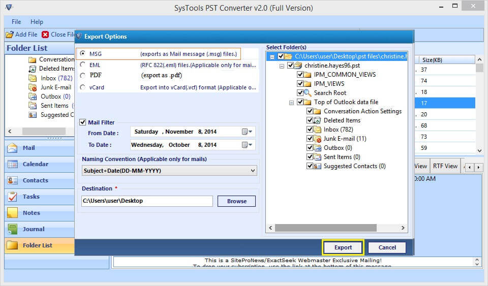 SysTools PST Converter - Export Outlook PST emails as Mail message (.MSG) files
