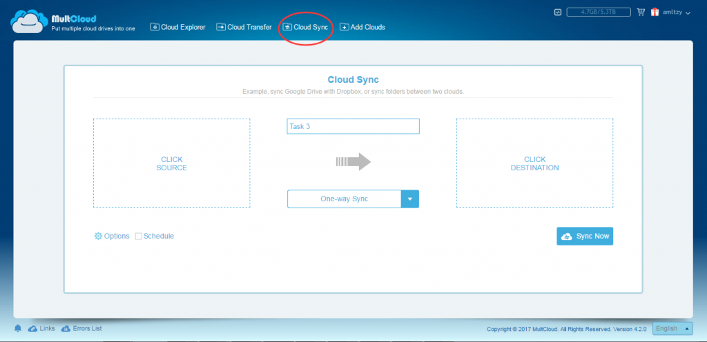 MultCloud Cloud Sync Interface. Sync Google Drive with Dropbox, or sync folders between two clouds.