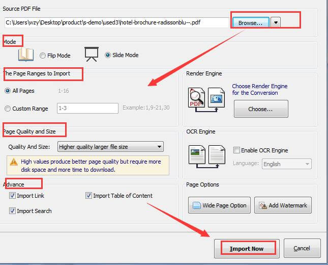FlipHTML5 Flipbook Software - Set the Details to Import PDF File