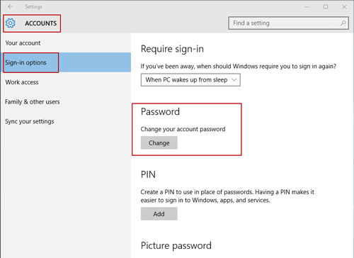 Windows System Settings - Manage Your Account Sign-in Options