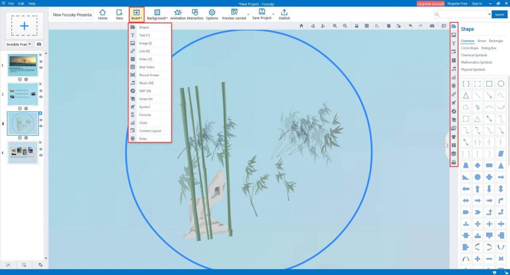 New Focusky Presentation - Insert multimedia objects into your animated presentation