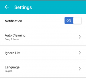 Systweak Android Cleaner Settings - Set Notifications ON/OFF, Auto Cleaning Duration, App Ignore List, Select Language