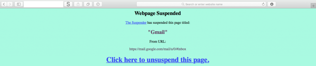 The Suspender Safari Extension suspended webpage