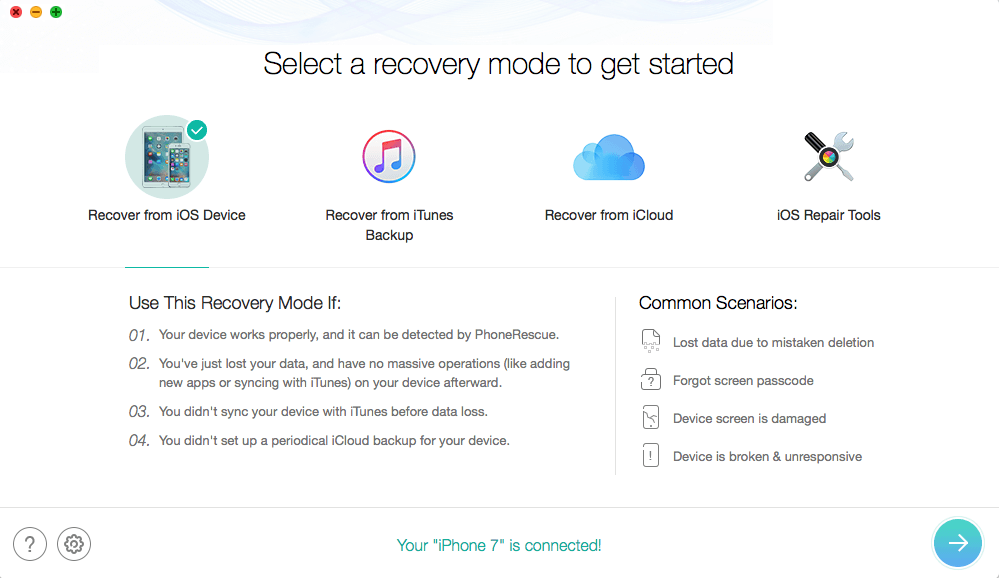iMobie PhoneRescue iOS Data Recovery Software Recovery Modes: Recover from iOS Device, Recover from iTunes, Recover from iCloud