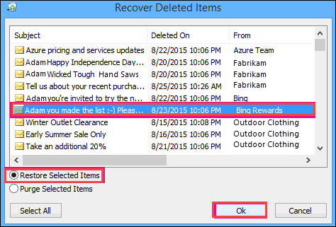 Recover Deleted Items in Outlook Account. Restore Selected Items.