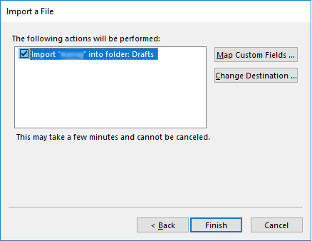Import CSV in Outlook PST last screen