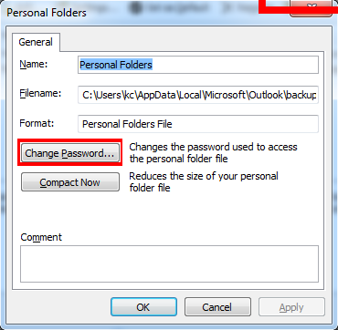 how to change outlook personal folders