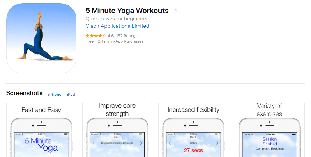 5 Minute Yoga Workouts App - Quick poses for beginners