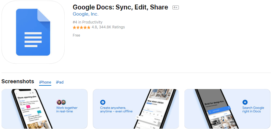 Google Docs App - Sync, Edit, Share. Create, edit, and collaborate on the go with the Google Docs app. 