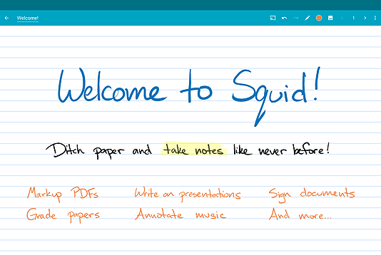 Welcome to Squid! Ditch paper and take notes like never before! Markup PDFs, write on presentations, sign documents, grade papers, annotate music, and more...