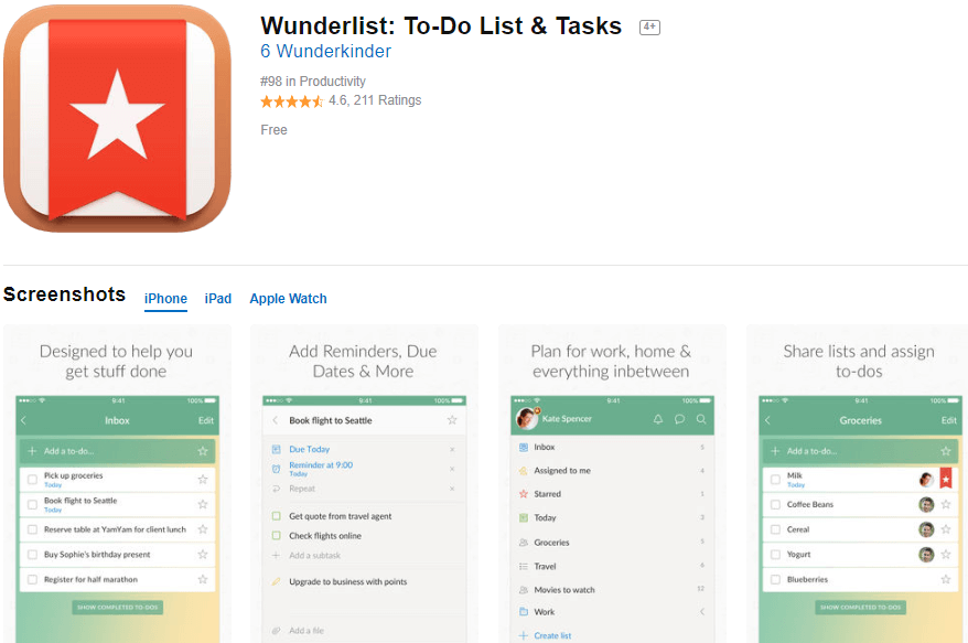Wunderlist to-do list and task manager productivity app