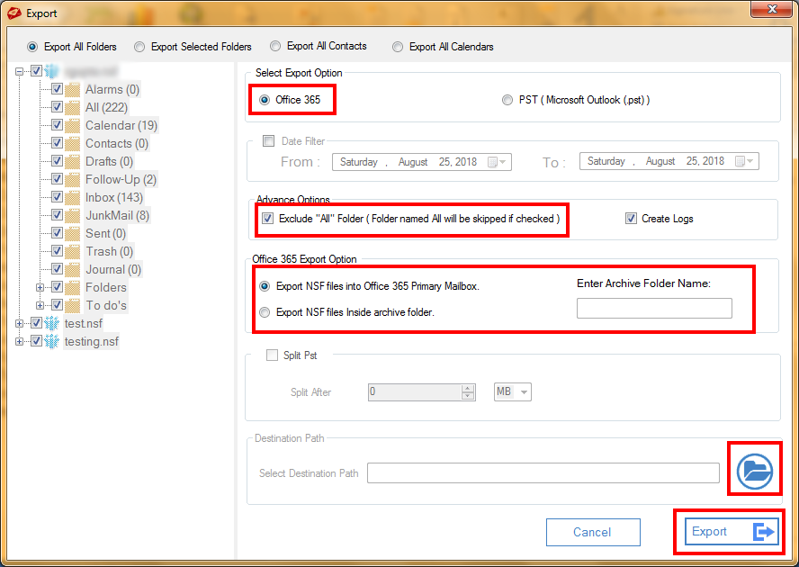 MailsDaddy Lotus Notes to Office 365 Migration > Select Export Option 
