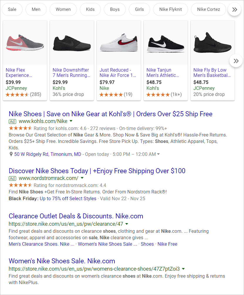 Nike Shoes in Google Search
