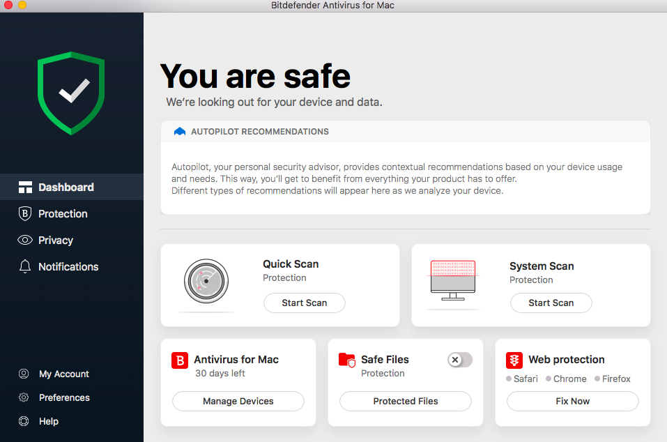 Bitdefender Antivirus for Mac Dashboard image