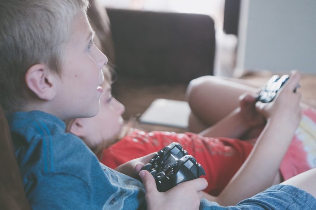 Children Playing Video Games Together.