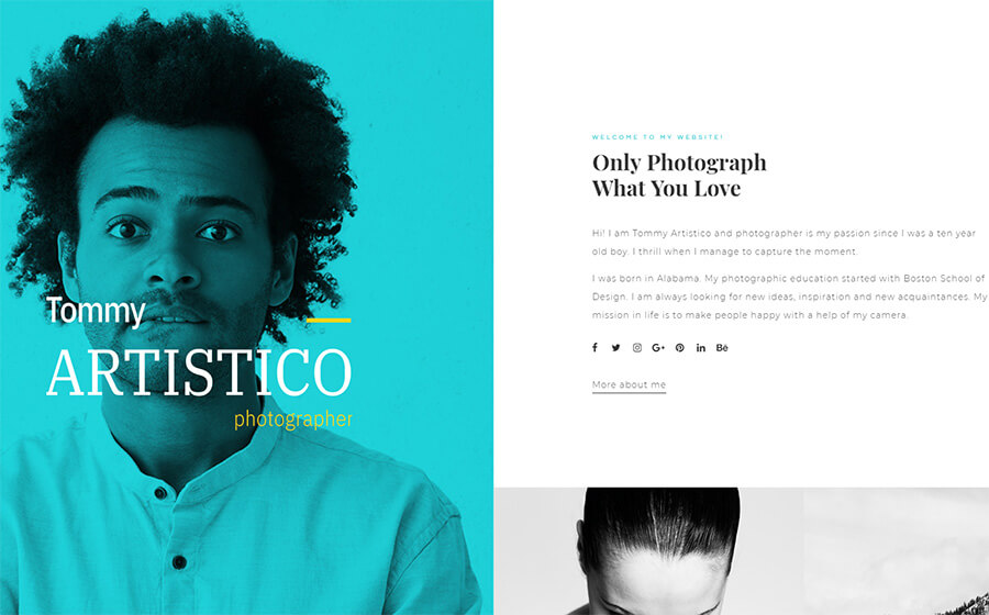 Tommy Artistico - Photographer Gallery Elementor WordPress Theme.