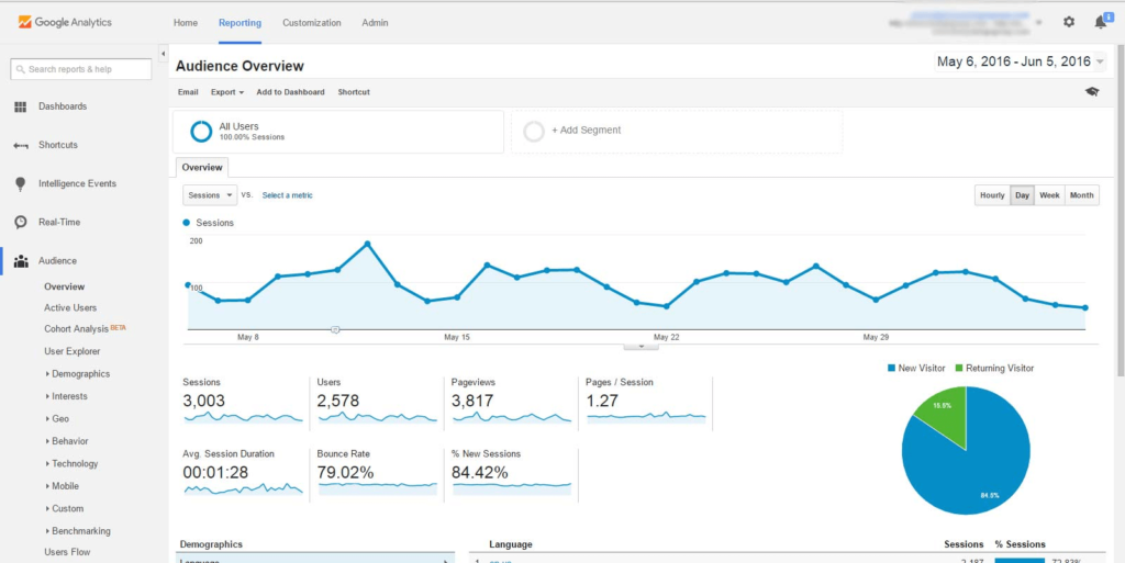 Google Analytics Reporting Audience Overview