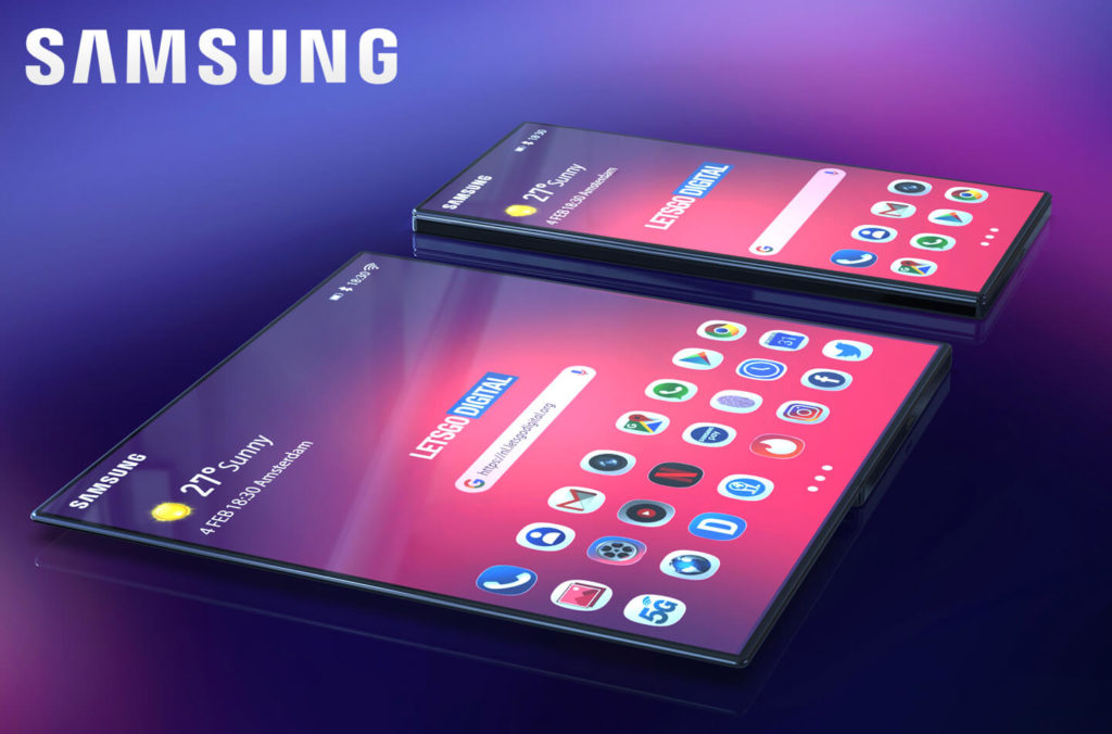 Samsung Galaxy F Foldable Phone. Samsung Galaxy Foldable Smartphone 2019  