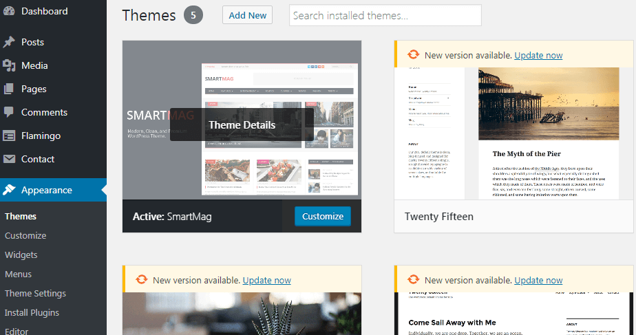 WordPress Blog Dashboard - Appearance - Themes