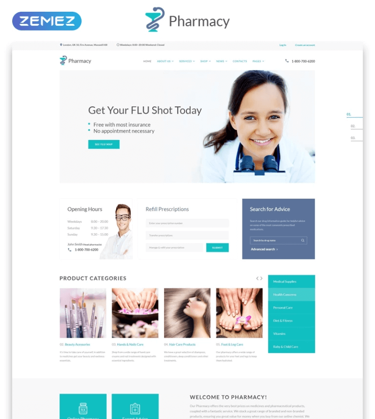 Pharmacy Medical Multipage HTML5 Website Template. Dental Clinic Responsive HTML5 Template