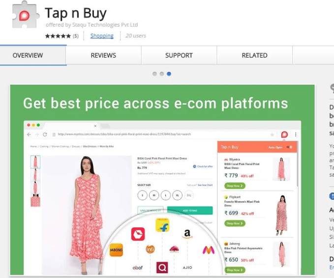 Best Shopping Extension for Chrome: Tap n Buy brings discovery, comparison and savings right at your fingertips!
