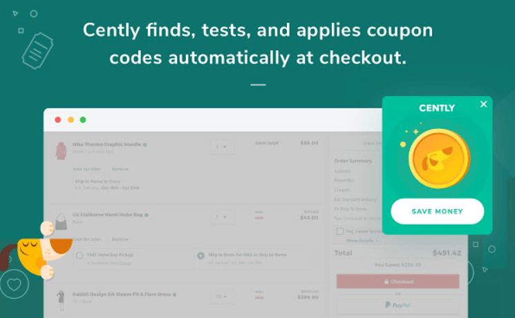 Best Chrome Extension for Online Shopping: Cently Coupons at Checkout. Cently finds, tests, and applies coupon codes automatically at checkout. 