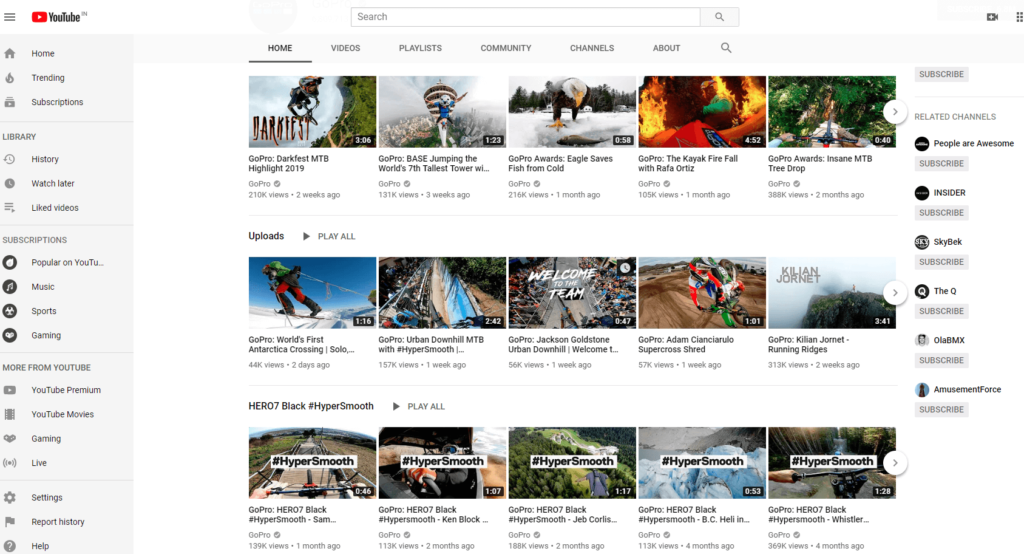 GoPro’s YouTube channel