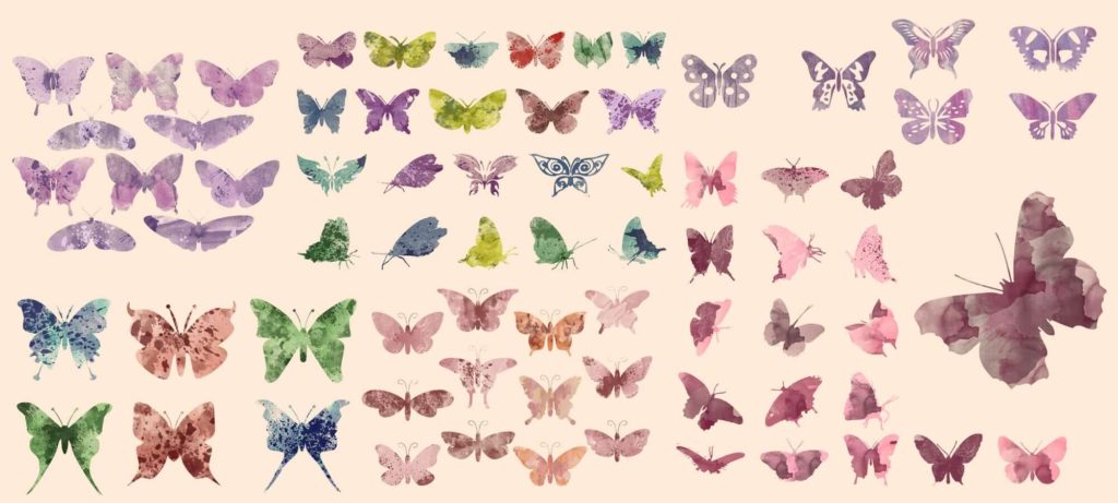 80 Watercolor Butterfly Clipart Set.