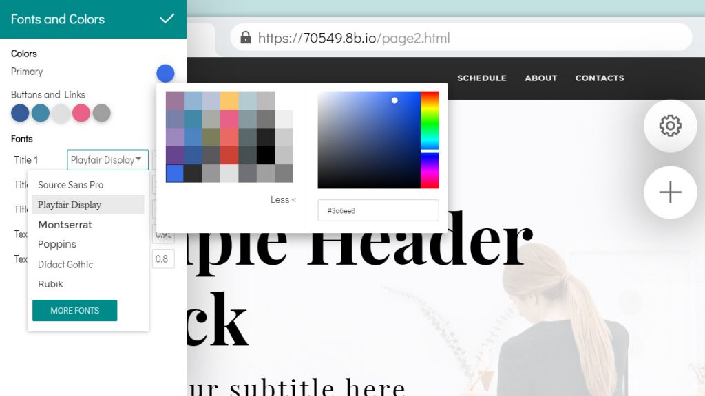 8b Website Builder. Edit Website Styles - Fonts and Colors.