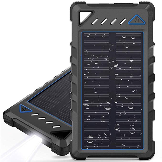 BEARTWO 10000mAh Solar Power Bank with Flashlight. Portable Solar Charger with Dual USB Ports.