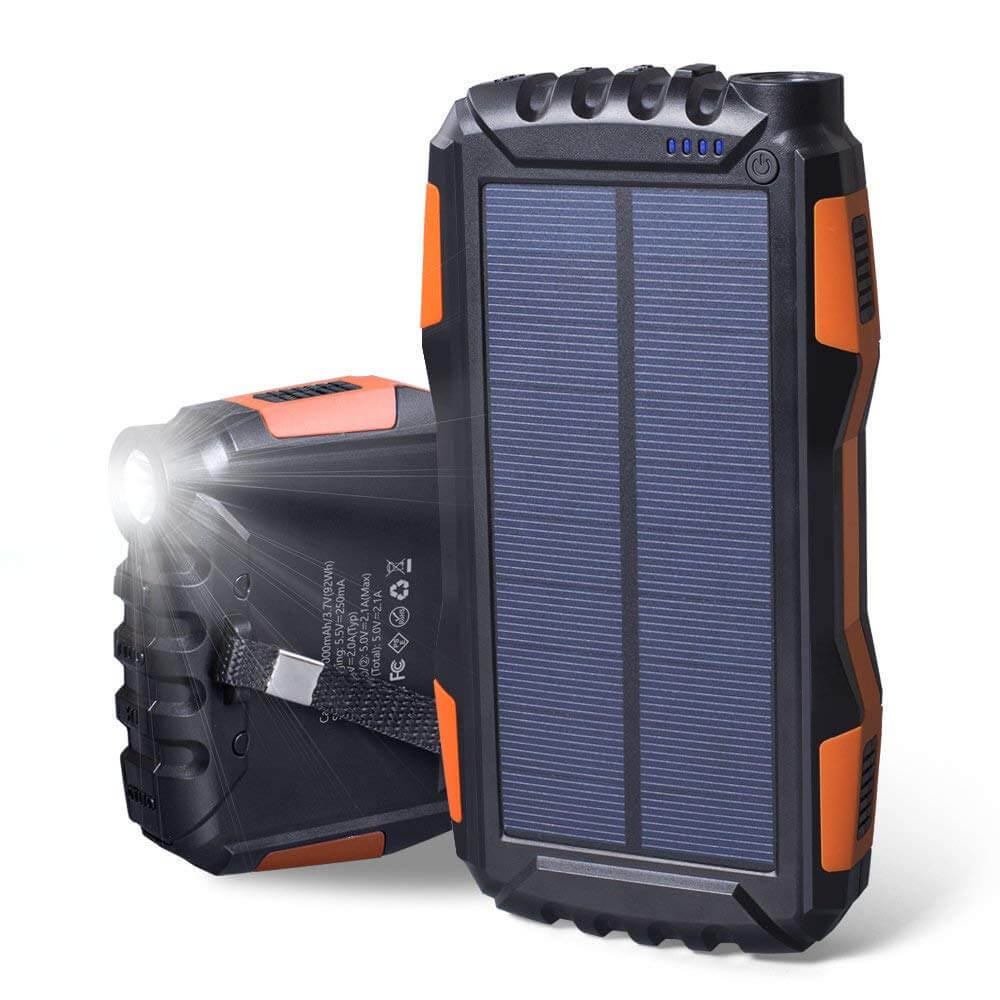 Soluser 25000Mah Portable Solar Power Bank with Strong LED Light.