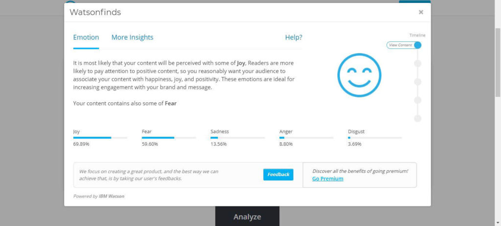 Watsonfinds Analyze Content Powered by IBM Watson AI