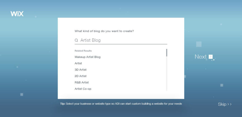 Wix ADI: Create Artist Blog.