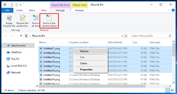 Windows Recycle Bin Tools - Restore the selected items.