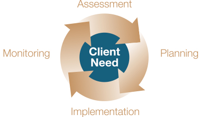 Client Need: Assessment, Planning, Implementation, Monitoring.