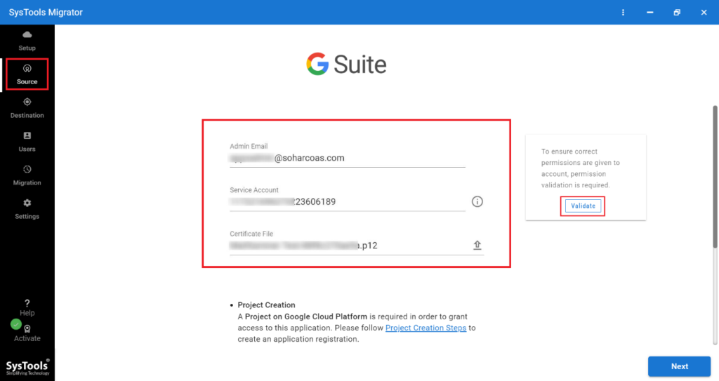 SysTools G Drive to OneDrive Migration: Validate G Suite.