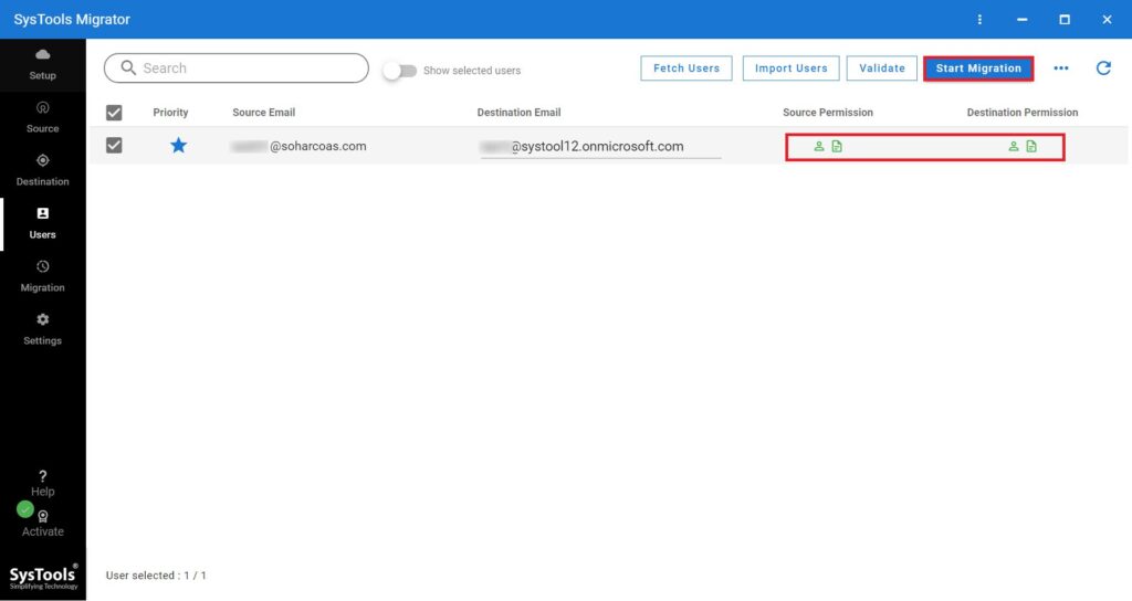 Data Migration from Google Drive to OneDrive. Select users and Start Migrations.