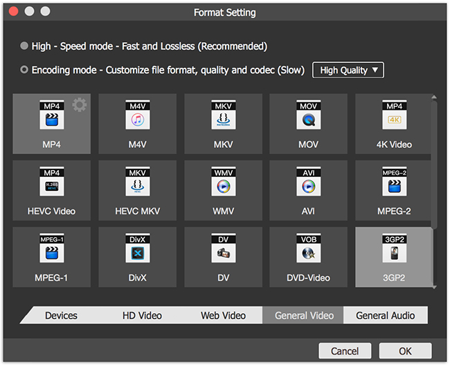 Joyoshare Media Cutter Output Format Setting.