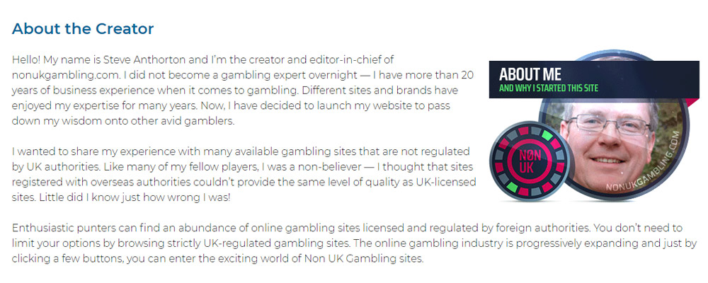 Gambling expert Steve Anthorton is the creator and editor-in-chief of nonukgambling.com website.