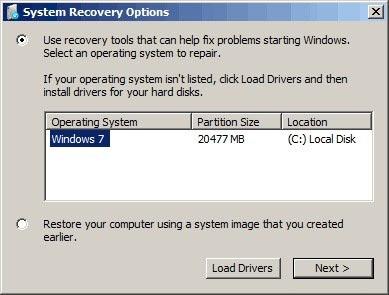 System Recovery Options - Fix problems starting Windows.