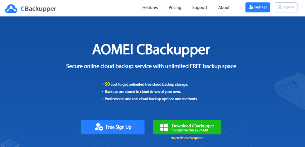 AOMEI CBackupper: Secure online cloud backup service with unlimited FREE backup space.