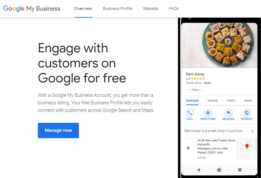 Google My Business Overview: Engage with customers on Google for free. With a Google My Business Account, you get more than a business listing. Your free Business Profile lets you easily connect with customers across Google Search and Maps.
