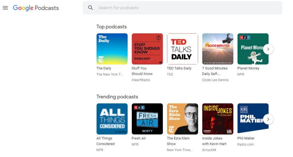 Google Podcasts - Search for podcasts - Top podcasts - Trending podcasts