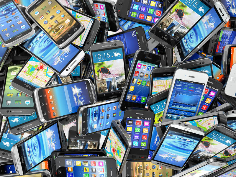 Tons of mobile phones or smartphones.