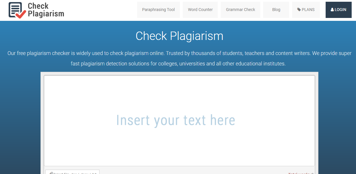 plagiarism checker free online without word limit