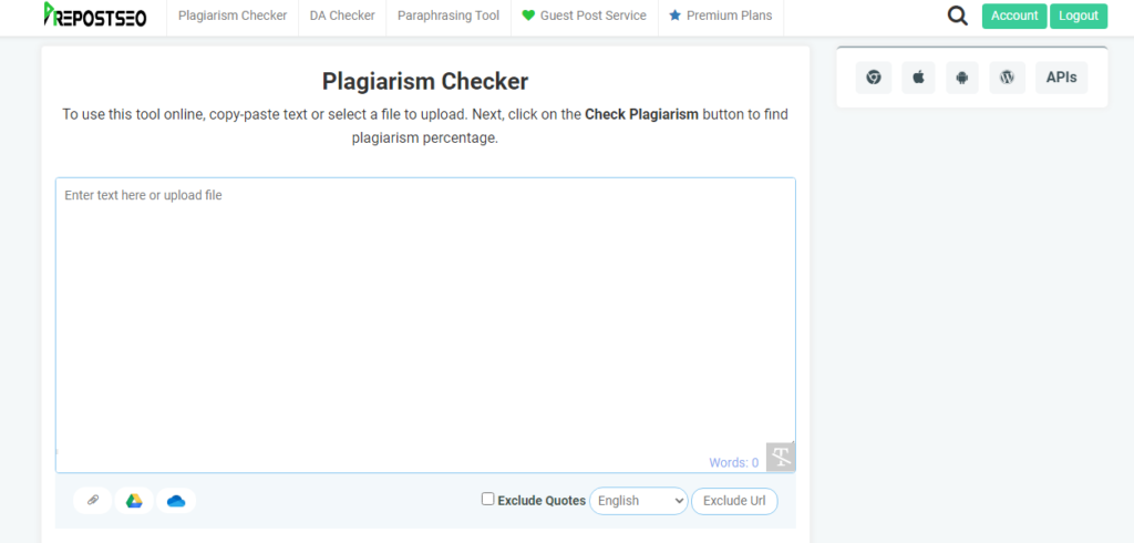 Prepostseo Plagiarism Checker tool online. Check Plagiarism.